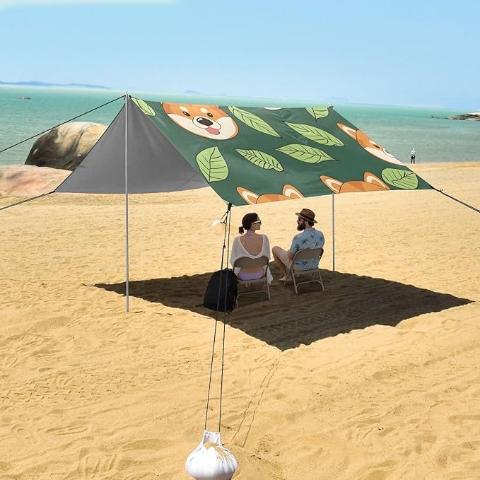 Cute Dogs Camping Sun Shelter Beach Tent Portable Beach Sun Shade Outdoor Canopy for Camping Trips Fishing Picnic