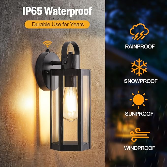 Dusk to Dawn Outdoor Lighting Fixtures Black Waterproof Sconce Outside Lamp Exterior Wall Sconce Front Door Porch Wall Mount Light Fixtures Anti Rust Wall Lantern for Garage Doorway