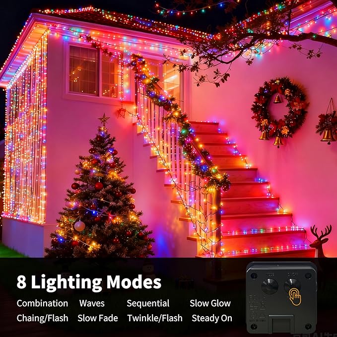 [4 Pack] Solar String Lights Multicolored 480 LED 157FT Solar Twinkle Light Outdoor with 8 Modes &amp Memory Function Waterproof Chrismas Lights for Xmas Tree Party Decorations