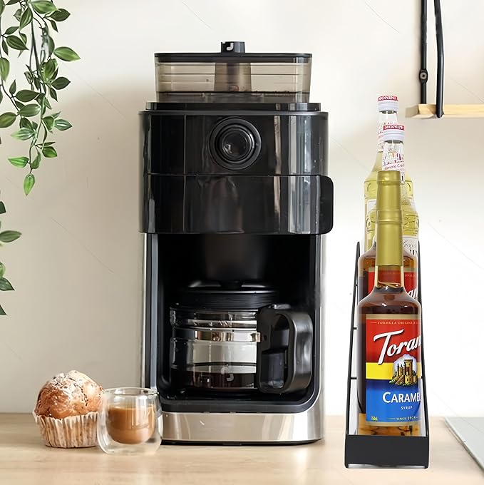 Coffee Syrup Rack &amp Syrup Holder – Loved by 5000+ Coffee Fans! Stepped Rustproof Rack Fits 750ml Torani &amp Monin Bottles Elevate Coffee Bars Kitchens Pubs Restaurants &amp Parties (4 Bot