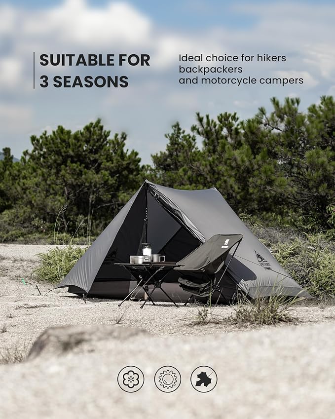 OneTigris HILLRIDGE Backpacking Tent Waterproof Windproof 2 Person Tent 20D SIL-Coated Nylon Single Layer Ultralight 3 Season Tent for Camping Hiking Canoeing Travel