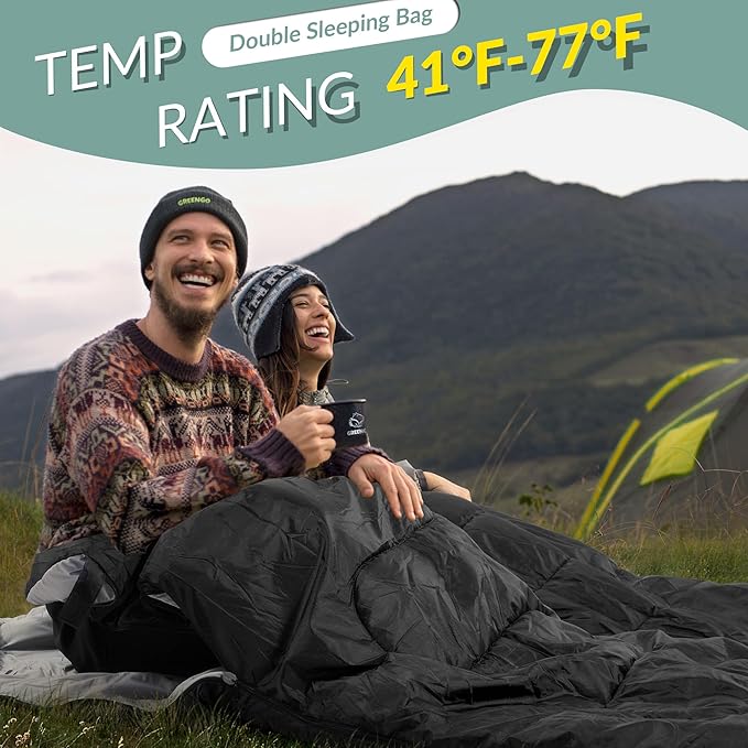 Elevon Double Sleeping Bag 2 Pillows for Adults Queen Size XL Sleeping Bag Waterproof Compact with Compression Sack 2 Person Sleeping Bags Cold Warm Weather- 3 Seasons Backpacking Hiking Travel