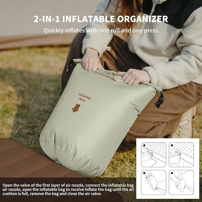 Naturehike 20oz Ultralight Sleeping Pad with Sidewalls Insulated Inflatable Sleeping Pad 6.5R Lightweight Sleeping Mat for Camping Hiking Backpacking 10cm Thickened