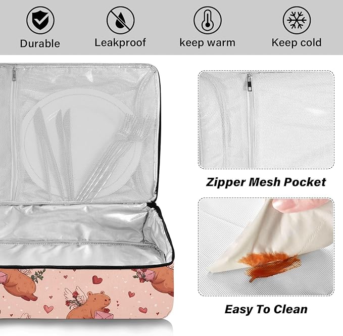 Casserole Carrier Seamless Pattern CapybarasInsulated Casserole Carrier for Hot or Cold Food Thermal Lunch Tote for Potluck Parties Picnic Beach Fits 9 x 13 Inches Baking Dish