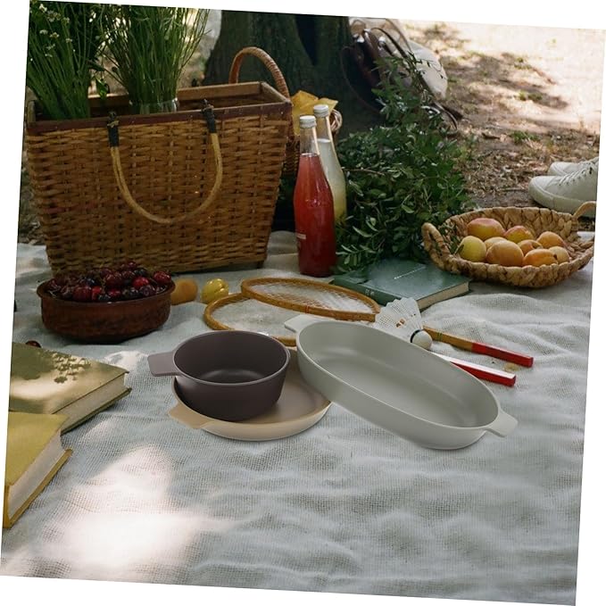 Happyyami 1set Portable Dish Set Outdoor Tableware Set Unbreakable Plastic Dinnerware for Camping Hiking Picnics Includes Plate Bowl and Cutlery