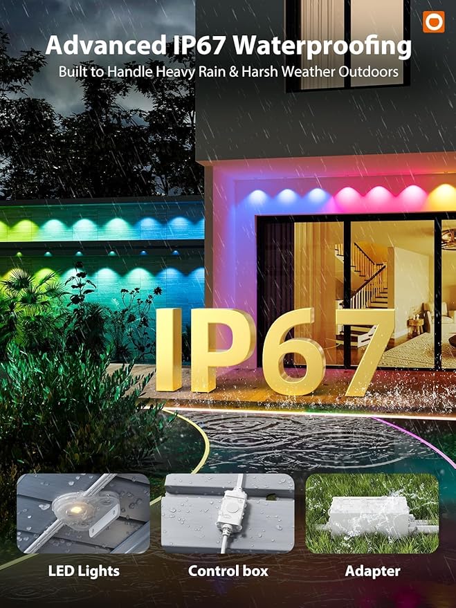 addlon 100FT Permanent Outdoor Lights Smart RGB+IC LED Lights for House &amp Outdoor Decor App &amp Remote Control DIY Scene Modes IP67 Waterproof for Christmas Holiday Party Halloween Decora