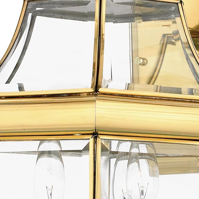 Quoizel Newbury Outdoor Wall Lantern 23 Inch 3-Light Polished Brass Wall Sconce French Country Exterior Wall Lantern Fixture E12 Base Clear Glass Outside Lights for Patio Porch Garage or Yard