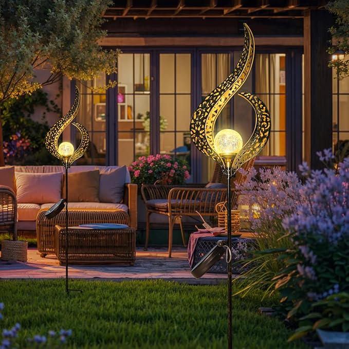 Outdoor Garden Gifts Solar Lights Stake Waterproof Mothers Day Gifts Mom Crackle Glass Metal Flower LED Yard Art Ornaments Lights for Pathway Lawn or Courtyard Birthday Gifts Women (Bronze)