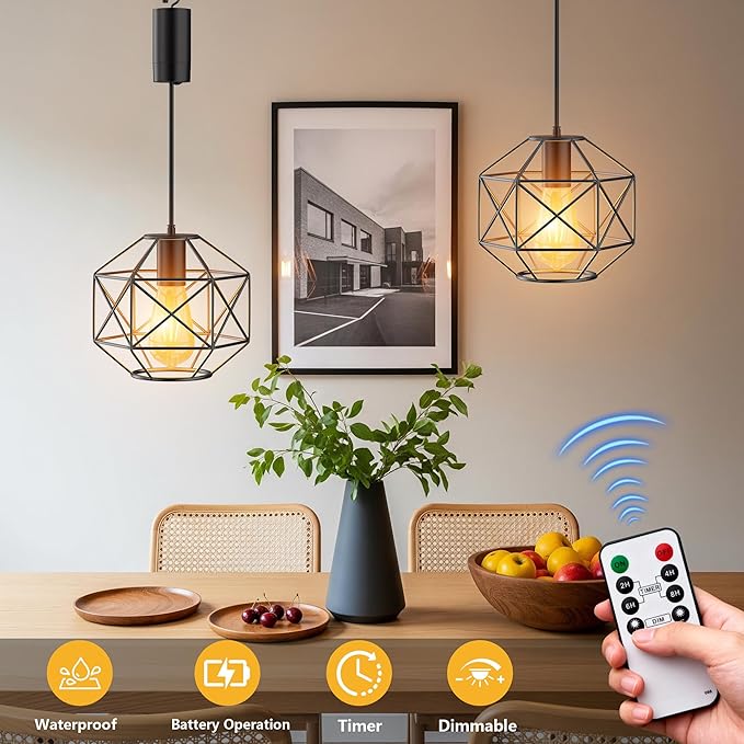Battery Operated ChandelierGazebo Battery Operated Outdoor Lights Waterproof 7.8′′×7′′Hanging Pendant Light 4 AA Batteriesfor Pergola Patio Porch Garden Barn Room Decor