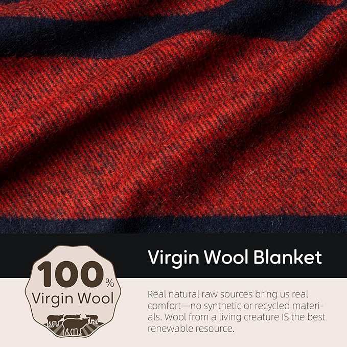 100% Wool Blanket 62 x 86 Warm Thick Washable Military Wool Blanket Great for Camping Outdoors Sporting Events Survival Kits