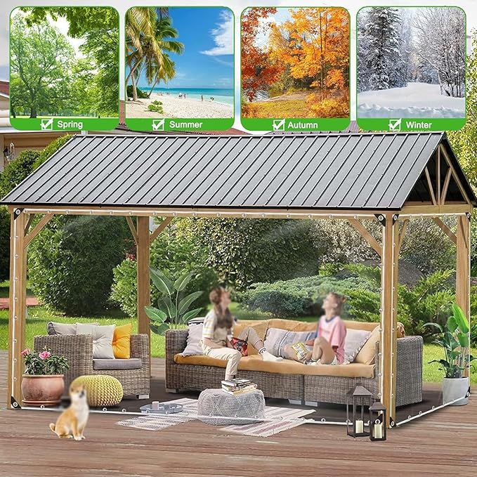 Clear Tarps 8x10ft Heavy Duty Waterproof PVC Patio Plastic Tarpaulin Cover with Grommets12 Mil Thickened Tear Resistant Outdoor Rainproof TarpsHole spacing 12'' for Covering Henhouse Plant