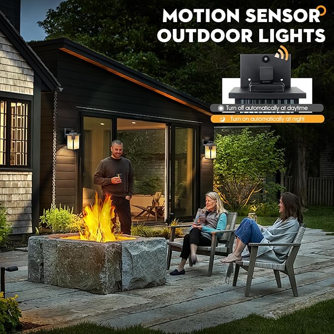 2 Pack Outdoor Motion Sensor Lights Dusk to Dawn Outdoor Wall Light Fixtures Waterproof Exterior Lighting for Front Porch Garage Entryway Yard House (Black)