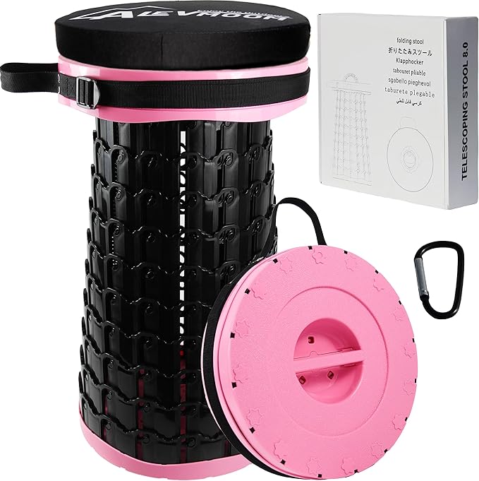 ALEVMOOM Upgraded XXL Collapsilbe Stool with CushionMore Sturdy and Height 19.7“D11.8”Portable and Lightweight Adjustable Telescoping Stool for Camping Hiking BBQ Max Loading 1000Ibs