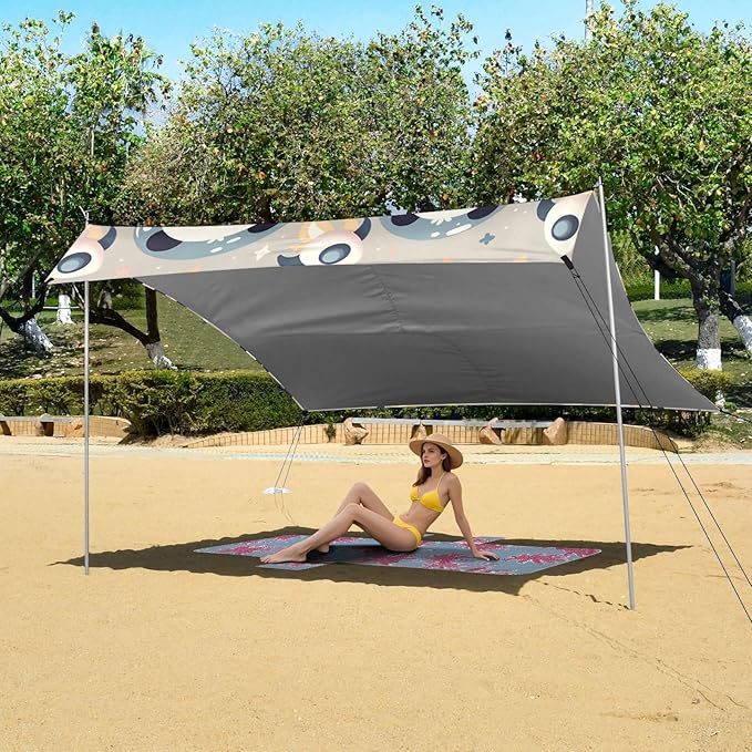 Cute Astronaut Panda Camping Sun Shelter Beach Tent Portable Beach Sun Shade Outdoor Canopy for Camping Trips Fishing Picnic
