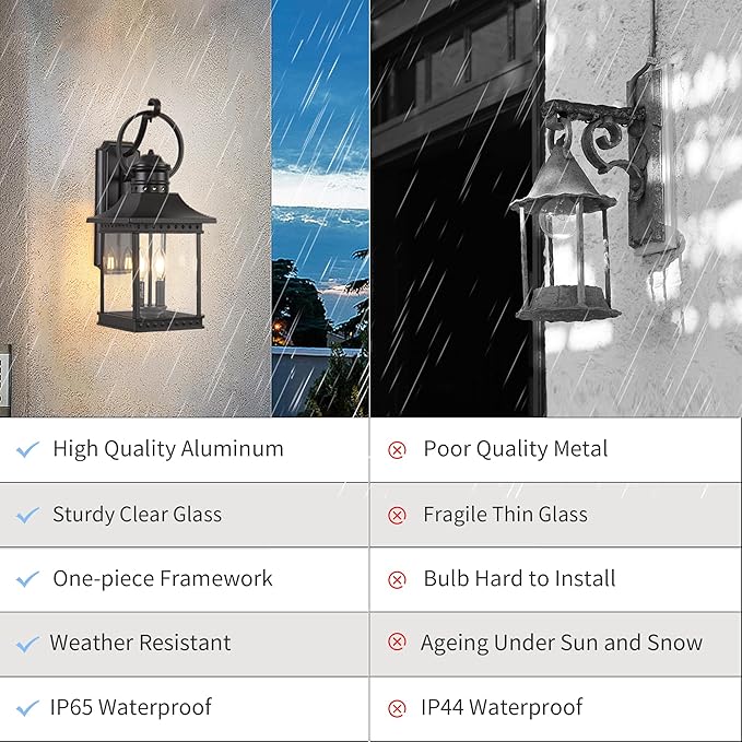 Outdoor Lanterns 21.5 H Large Exterior Sconce Lights 2-Light Black Outdoor Wall Light Fixtures with Clear Glass for Porch Patio Farmhouse