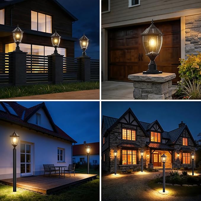Solar Lamp Post Lights Outdoor Waterproof with Pier Mount Base 20 H Large Aluminum Outside Solar Lights for Yard Dusk to Dawn Outdoor Column Lights for Garden Pathway Patio(1 Pack)
