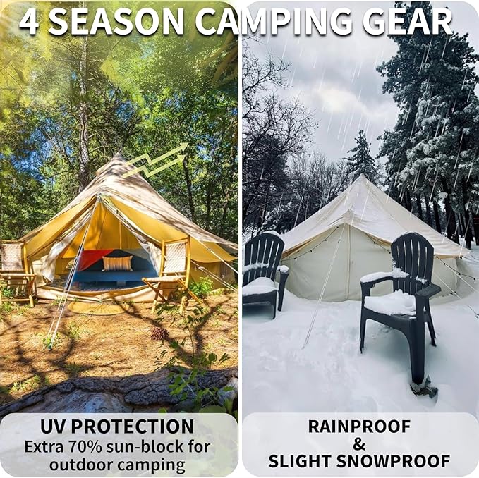 DANCHEL OUTDOOR Waterproof Rain Fly for Bell Tent 4 Season Yurt Tent Rain Cover Protector Tarp with/No Stove Jack Glamping Gears PU5000mm Lightweight 300D Oxford Polyester Beige(13ft/16.4ft/20ft)