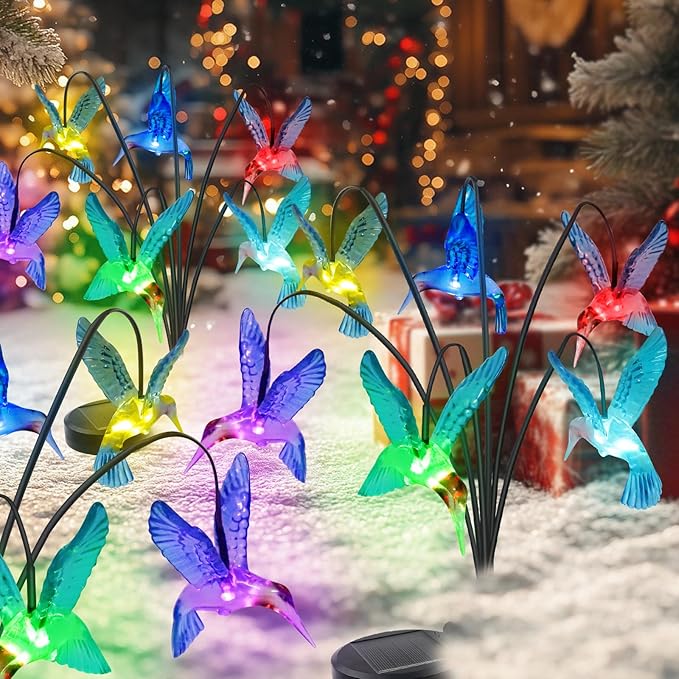 Solar Hummingbird Lights Outdoor2PACKS 12LED Swaying Firefly for Hummingbird Path DecorUnique Gifts for mom/GrandmaColor Changing Hummingbird Gifts for WomenHouseHousewarmingLawn Decor
