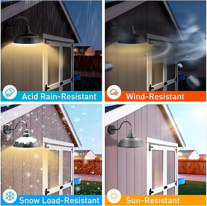 14.5 Dome Gooseneck Barn Light Outdoor Anti-Rust&ampWaterproof Farmhouse Wall Sconce Outdoor Wall Lanterns for Porch/Patio E26 Base 100W Max(Black 2-Pack Exterior Lighting Fixtures)