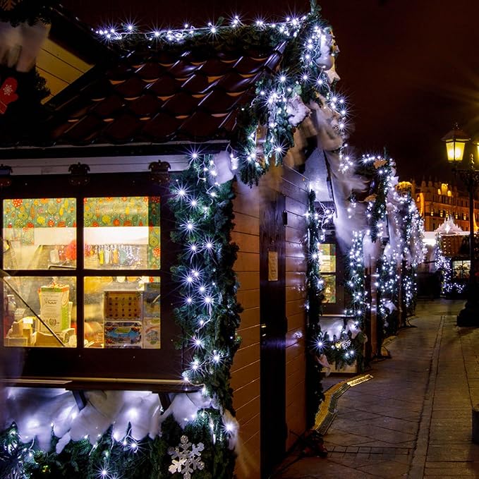 weillsnow 164 FT 500 LED Christmas Lights Outdoor Waterproof Christmas Fairy Lights with Timer Plug in White LED String Lights with 8 Modes for Bedroom Wedding Party Xmas Decoration