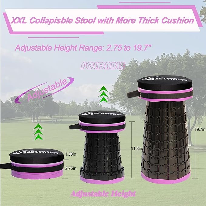 ALEVMOOM Upgraded XXL Collapsible Stool with Cushion 19.71000lbs Max WeightWider &amp Taller Pop Up Seat Heavy Duty Portable Retractable Folding Chair or Travel Foot Rest for Camping &amp Outdoo