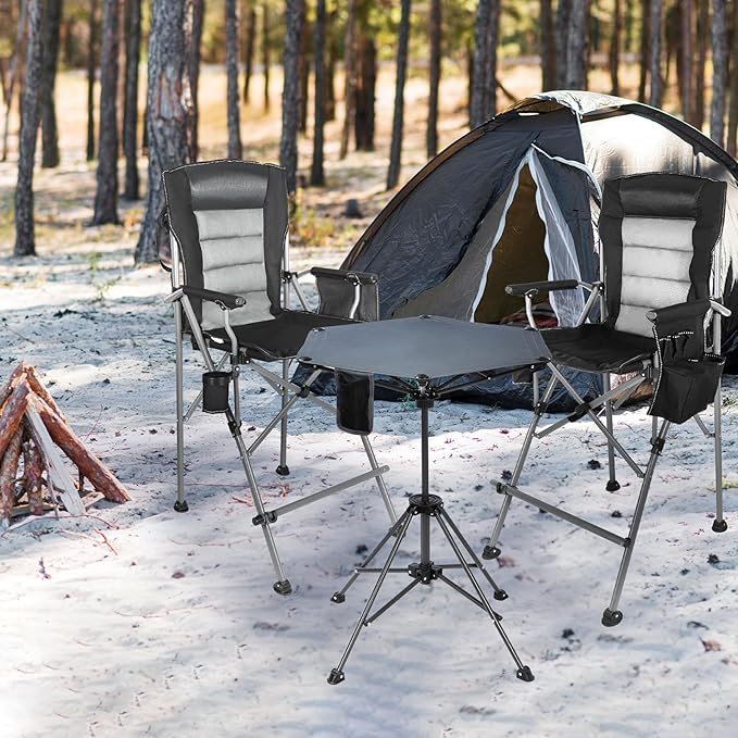 Extra Tall Folding Chairs &amp Adjustable Height Folding Table Set Portable Outdoor Bar Table &amp Foldable Director Chairs with Makeup Pocket for BackyardBeachTravel with Storage Bag