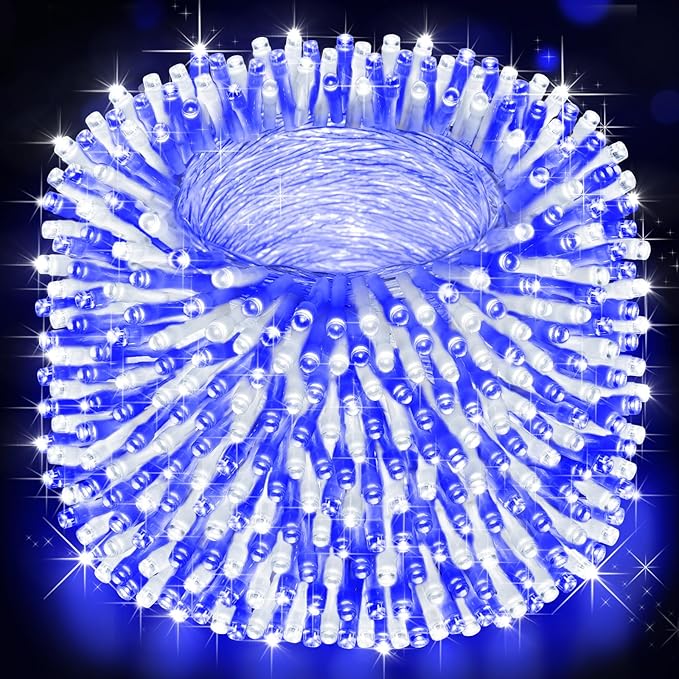 Heceltt Christmas Lights Outdoor 522FT 1300 LED String Lights with 8 Lighting Modes Timer Memory Twinkle Fairy Lights Waterproof Plug in for Xmas Tree Wedding Party Holiday Decor(Blue and White)