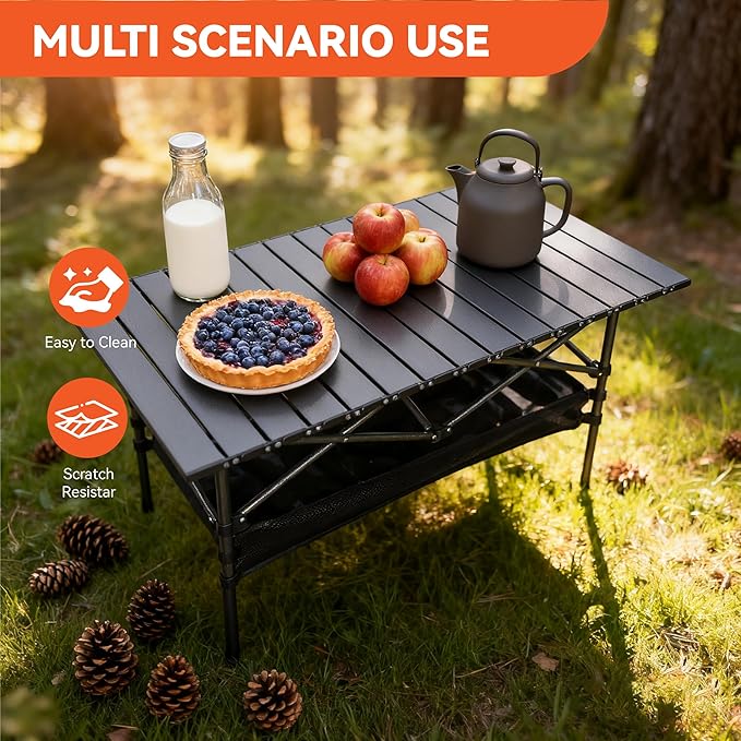 Folding Camping Table Portable Aluminum Picnic Table with Carry Bag Adjustable Height Outdoor BBQ Tailgate Table Lightweight Roll-Up Beach Table