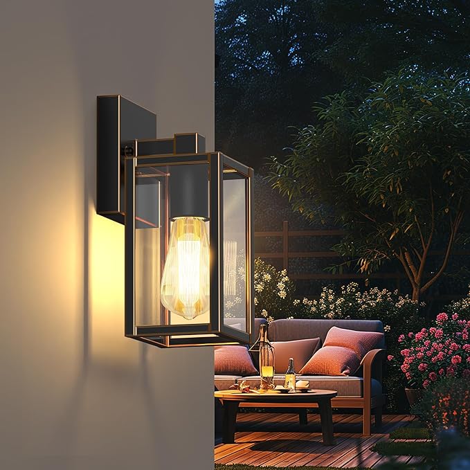 WIHTU Outdoor Lights for House LED Exterior Front Porch Light Fixtures for Outside Waterproof Wall Light Outdoor Sconce Lights for Patio Garage Doorway Entryway (Black with Gold Rim)