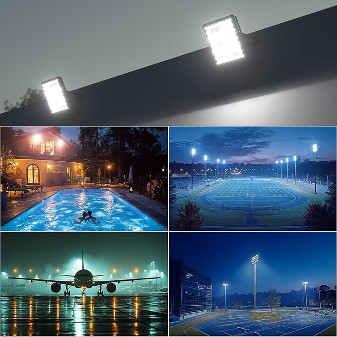 Upgrade 600W LED Stadium Flood Light Outdoor 90000Lm Led Flood Light with Adjustable Bracket IP65 AC100-277V Commercial Area Lighting with Plug for Backyard/Basketball Court-2Pack