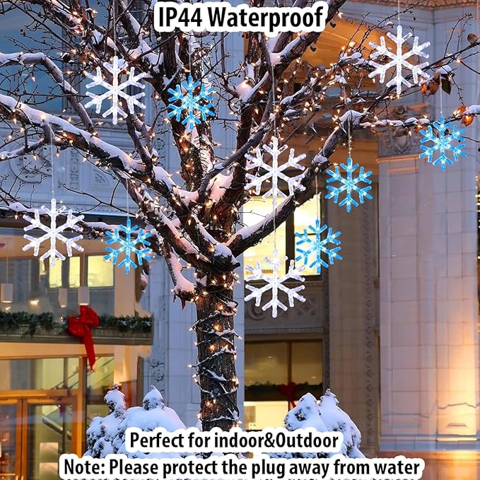 Christmas Snowflake Icicle Lights-9ft 150LED Twinkling Christmas Lights with Timer Waterproof Connectable Hanging 10 Drop for Eave Window Porch Xmas Indoor Outdoor Decoration (Blue and White)