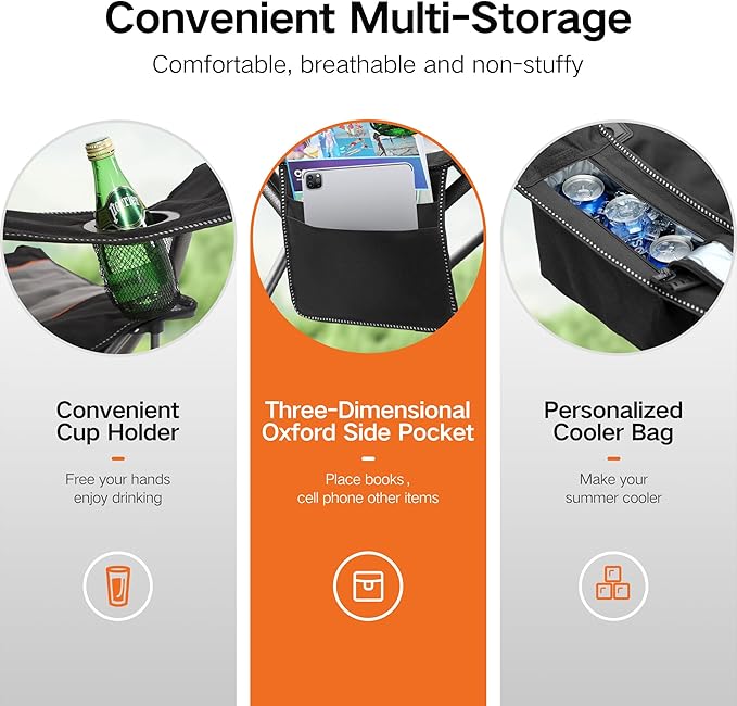 ALPHA CAMP Oversized Folding Camping Chair Heavy Duty Portable Lawn Chairs with Cooler Bag Side Pocket &amp Cup Holder Folding Chairs for Outside Support 450 LBS
