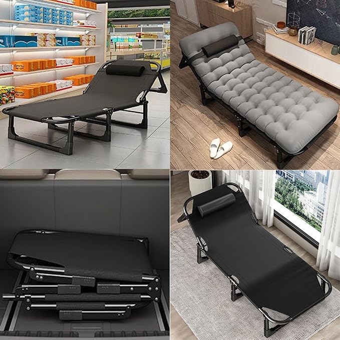 Portable Folding Camping Cot Adjustable 4-Position Adults Reclining Folding Camping Cot Sleeping Bed Cots for Office Pool Beach Patio Camping Lawn Outside (Gray)