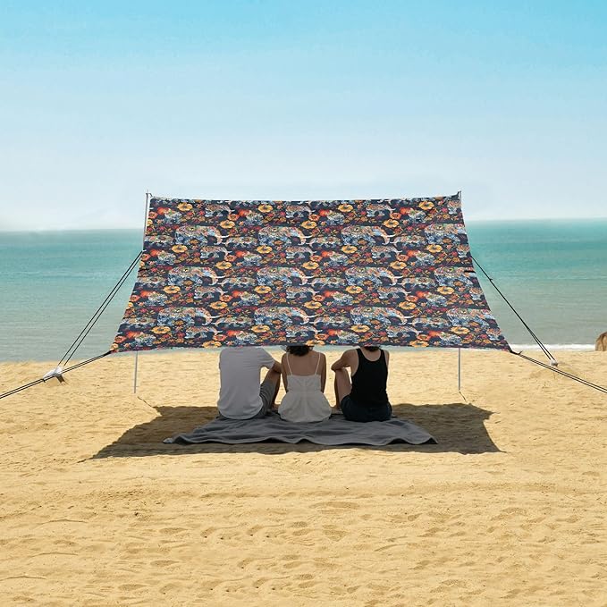 ALAZA Elephant Boho Vintage Beach Tent Sun Shelter UPF50+ Protection Beach Shade Canopy w/ 4 Sandbags for Outdoor Camping Fishing Backyard Fun Picnic 10x9 ft