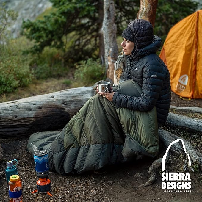Sierra Designs Cloud Quilt 20 Degree Down Backpacking Quilt Ultralight 800 Fill Power DriDown with Hideaway Hood Insulated Hand Pockets Regular