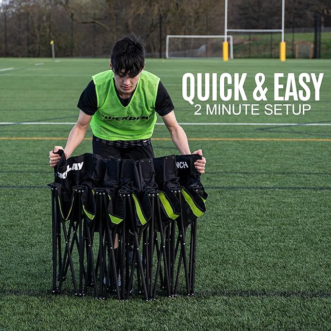 QUICKPLAY PRO Portable Folding Soccer Team Bench with Canopy Shelter | Heavy-Duty Fast Set-Up Weatherproof Sideline Seating | 4 6 and 9 Seat Options for Sports Camping &amp Outdoor Activities