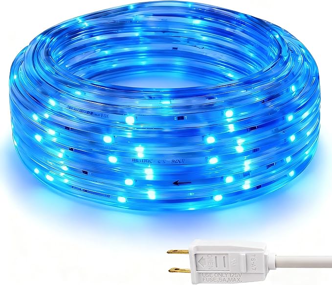 Blue Rope Lights 16.4ft Waterproofe Flexible LED Strip Light Indoor Outdoor Decorative Lighting for Home Christmas Holiday Garden Patio Party
