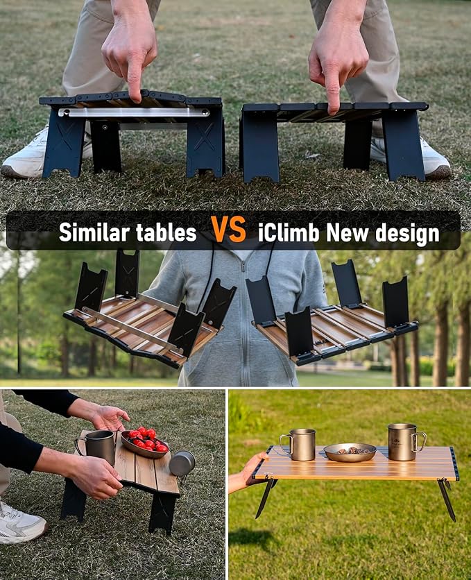 iClimb Ultralight Compact Mini Beach Picnic Folding Alu. Table with Carry Bag Two Size (Nature - S)