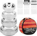 Camping Mess Kits - 28pcs Camping Dinnerware Set Camping Gifts Camping cookware Sets Camping Accessories Camping Cooking Utensils Set Bowls Plates Knives Forks Spoons