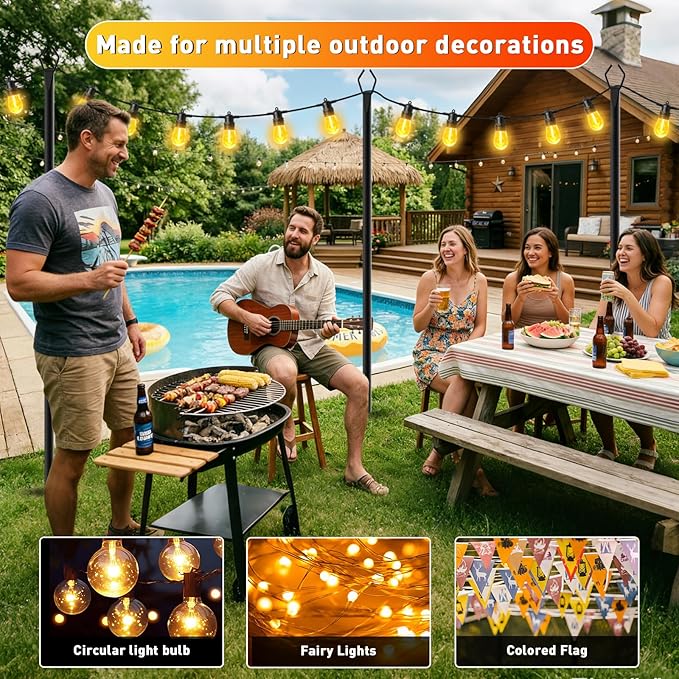 LETIANPAI 8 Pack String Light Poles10 FT Metal Poles with Fork for Outdoor String LightsOutdoor Light Poles with ForkPoles/Post/Stand for Outside