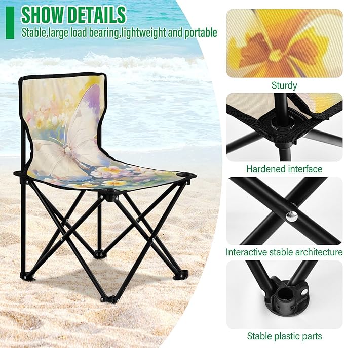 Colorful Butterfly Portable Camping Chairs Folding Chair - Durable Oxford Fabric Lightweight Iron Frame Easy Fold Design - Ideal for Outdoor Activities Camping Fishing and Travel