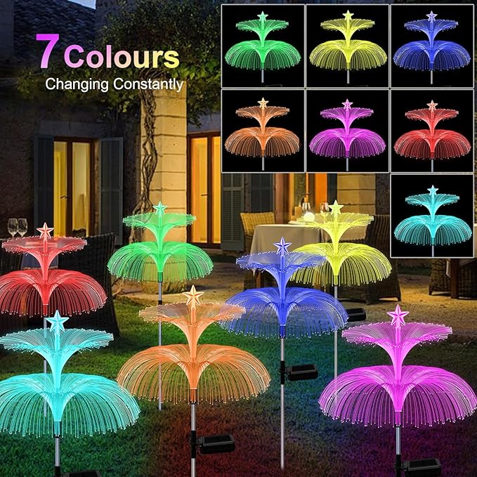Solar Garden Lights 4 Pack Solar Star Jellyfish Lights 7 Color Changing Fiber Optic Light Gardening Gifts for Mom Grandma Women Flower Light for Outdoor Yard Garden Decor