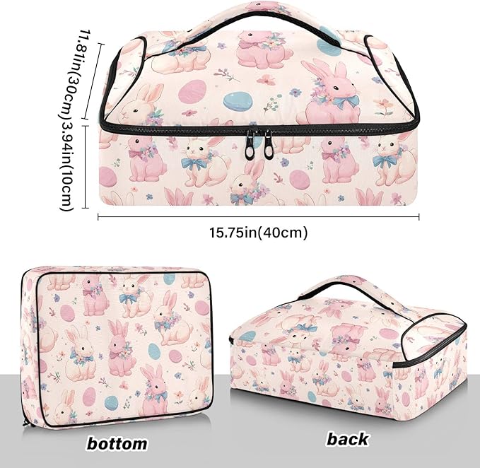 Casserole Carrier Lovely BunniesInsulated Casserole Carrier for Hot or Cold Food Thermal Lunch Tote for Potluck Parties Picnic Beach Fits 9 x 13 Inches Baking Dish