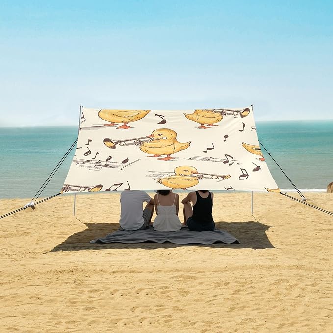 Duck Musical Instrument Pattern Camping Sun Shelter Beach Tent Portable Beach Sun Shade Outdoor Canopy for Camping Trips Fishing Picnic