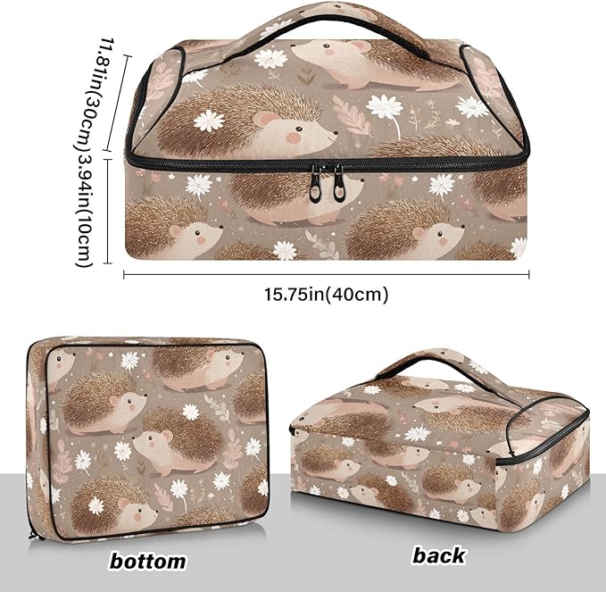 Casserole Carrier Cute HedgehogsInsulated Casserole Carrier for Hot or Cold Food Thermal Lunch Tote for Potluck Parties Picnic Beach Fits 9 x 13 Inches Baking Dish