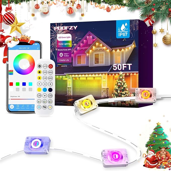 POOFZY Permanent Outdoor Lights for House49ft RGB+IC Smart Outdoor Decor 50 Scene ModesApp/Remote ControlIP67 Waterprooffor ChristmasHalloweenDaily &amp Holiday Party DecorHouse Roof Lighting