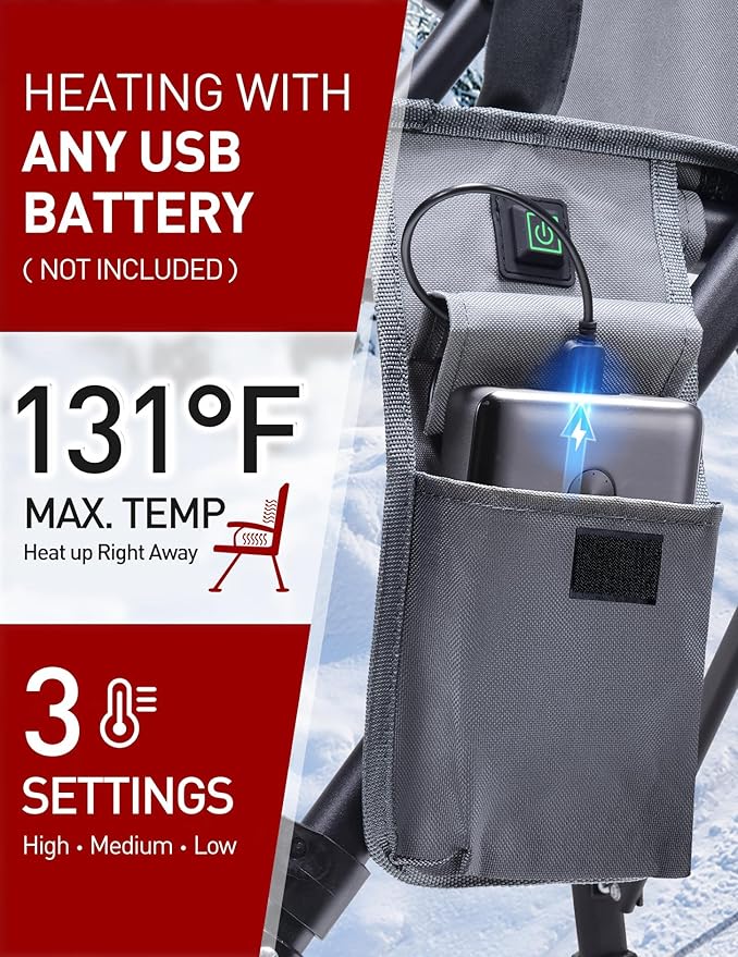 Heated Camping Chair - Fully Padded Heated Chairs Outdoor Sports Battery NOT Included