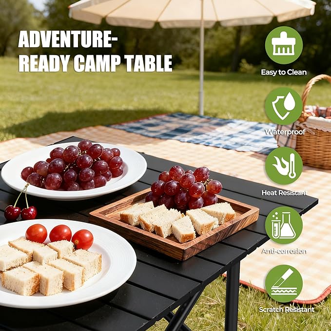 Camping Table Portable Folding Roll-Up Picnic Table with Carry Bag &amp Detachable Storage Pockets Lightweight Outdoor Table for Camping Beach Backyard Party BBQ Patio