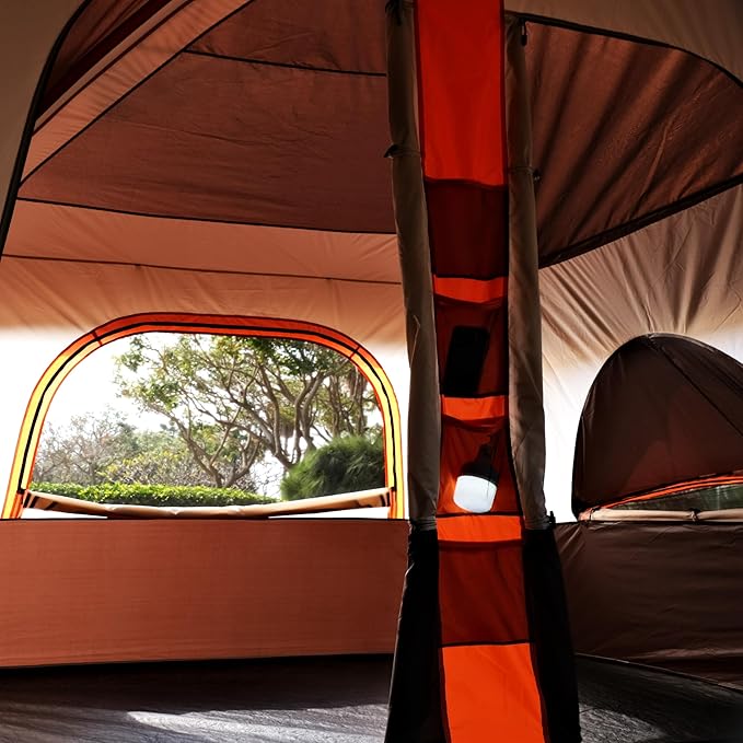 KTT Extra Large Tent 10-12-14 Person(B)Family Cabin Tents2 Rooms3 Doors and 3 Windows with MeshStraight WallWaterproofDouble LayerBig Tent for OutdoorPicnicCampingFamily Gathering