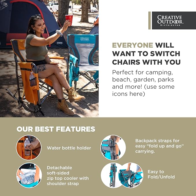Creative Outdoor Collapsible Folding Rocking Director Chair | Camping Picnic Beach &amp Patio